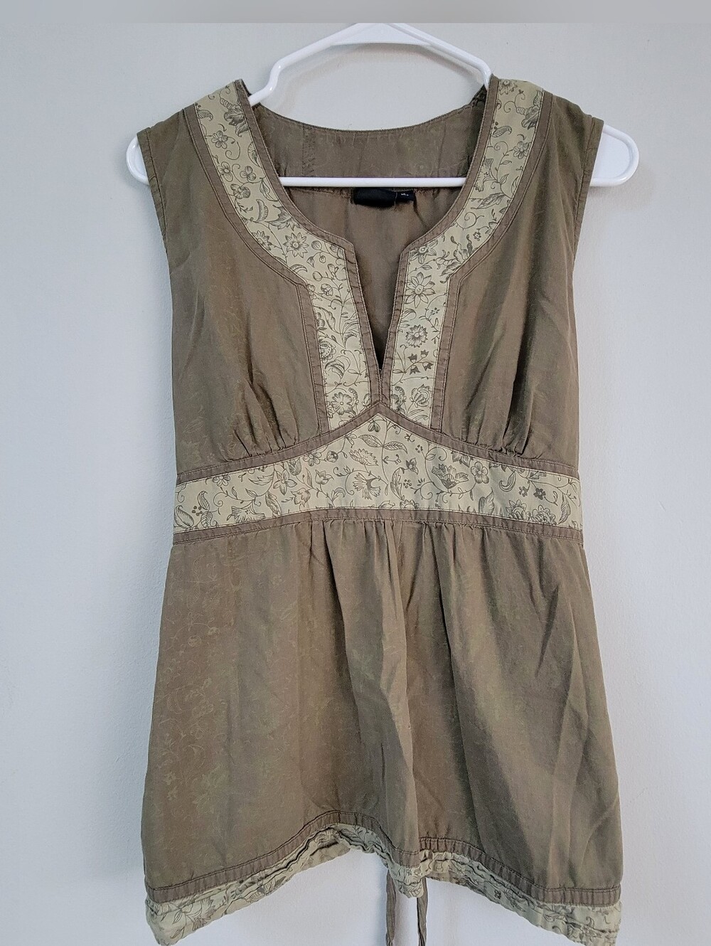 Sonoma Cotton Babydoll Green Tie Top Women Size XL Boho Forest Fairy Goblincore